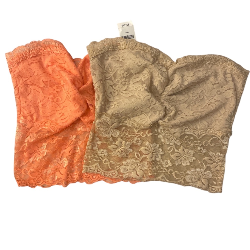 Bozzolo Lace Bandeau Bralette Set - Coral and Beige GUC